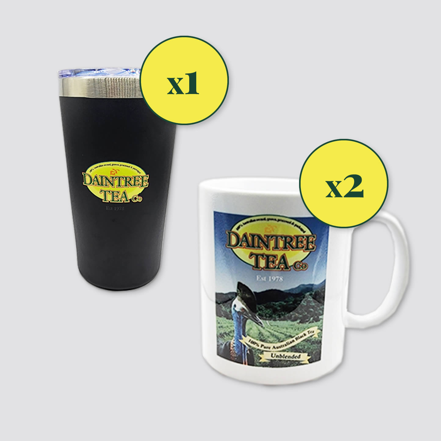 Daintree Tea travel mug plus x2 Daintree Tea mugs